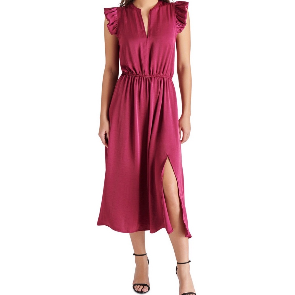 NWOT Steve Madden Women’s US Size L Allegra Midi Dress in Berry Plum - Picture 3 of 7